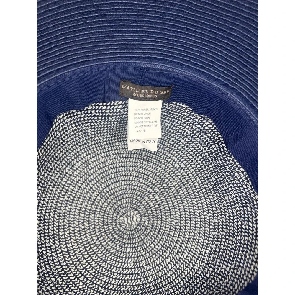 L’Atelier Du Sac Made in Italy Blue White Paper Straw Wide Brim Sun Hat